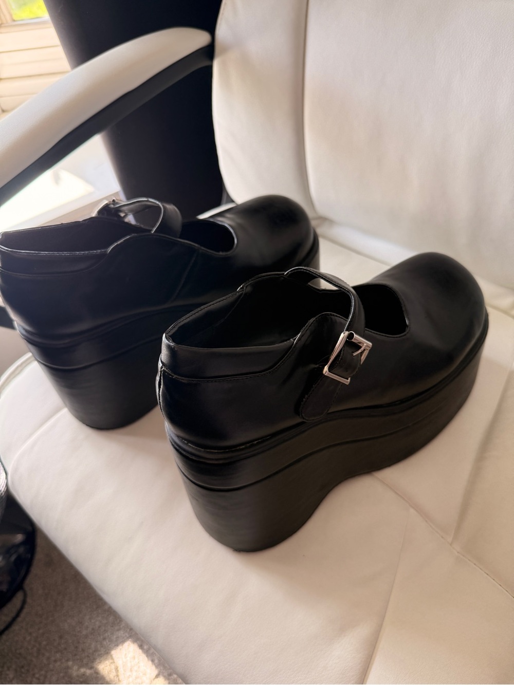 Demonia Black Faux-Leather Platform Mary Jane with Buckle